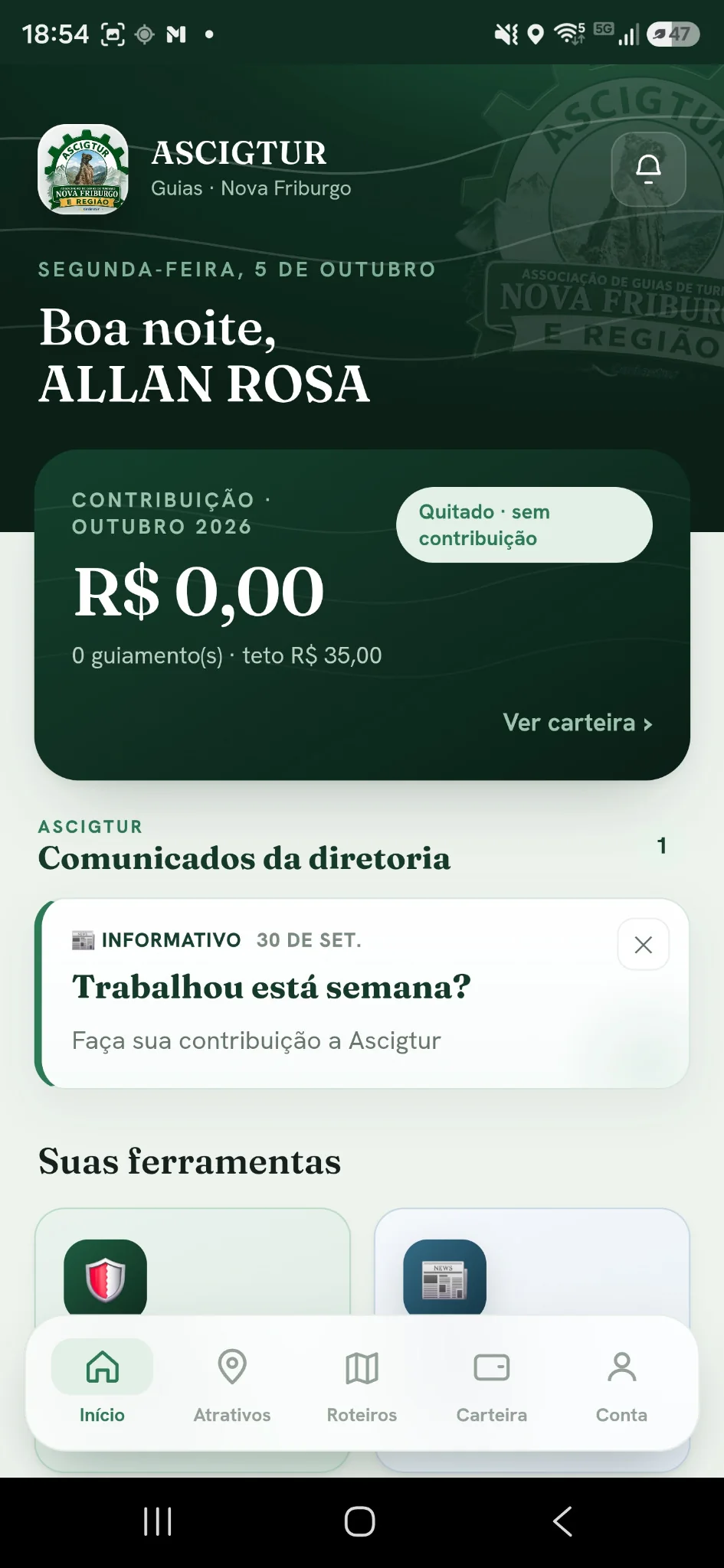 Tela mobile do projeto ASCIGTUR