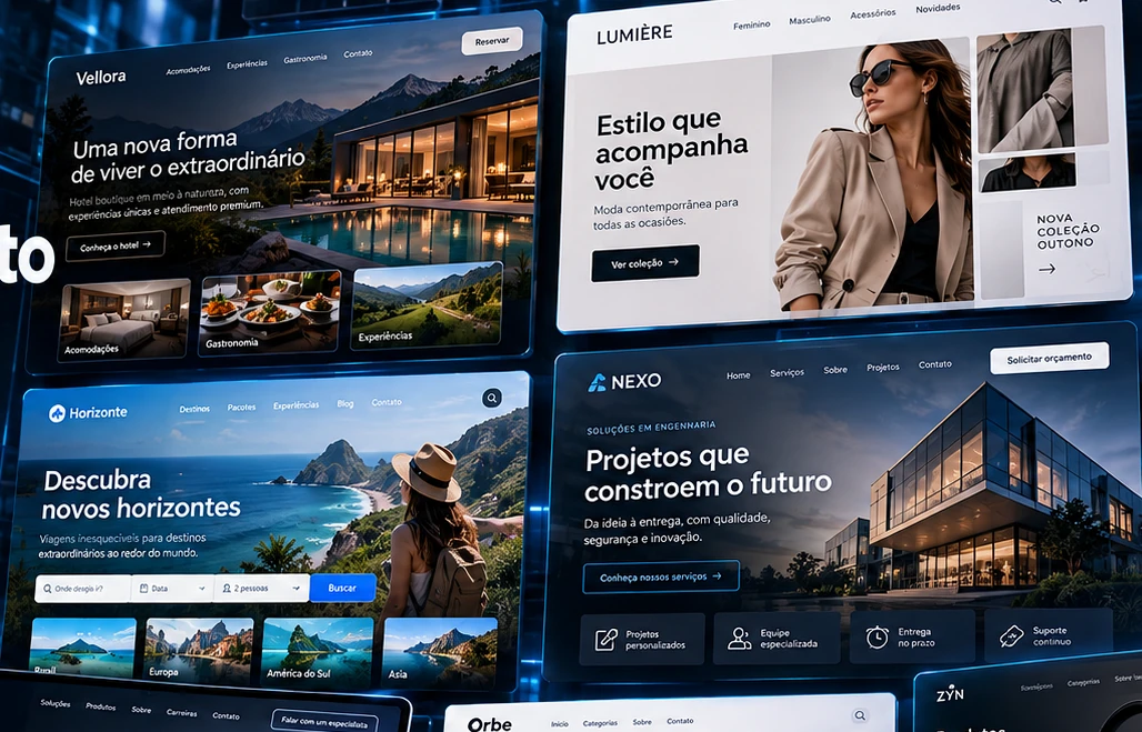Composição conceitual com diferentes estilos de websites profissionais